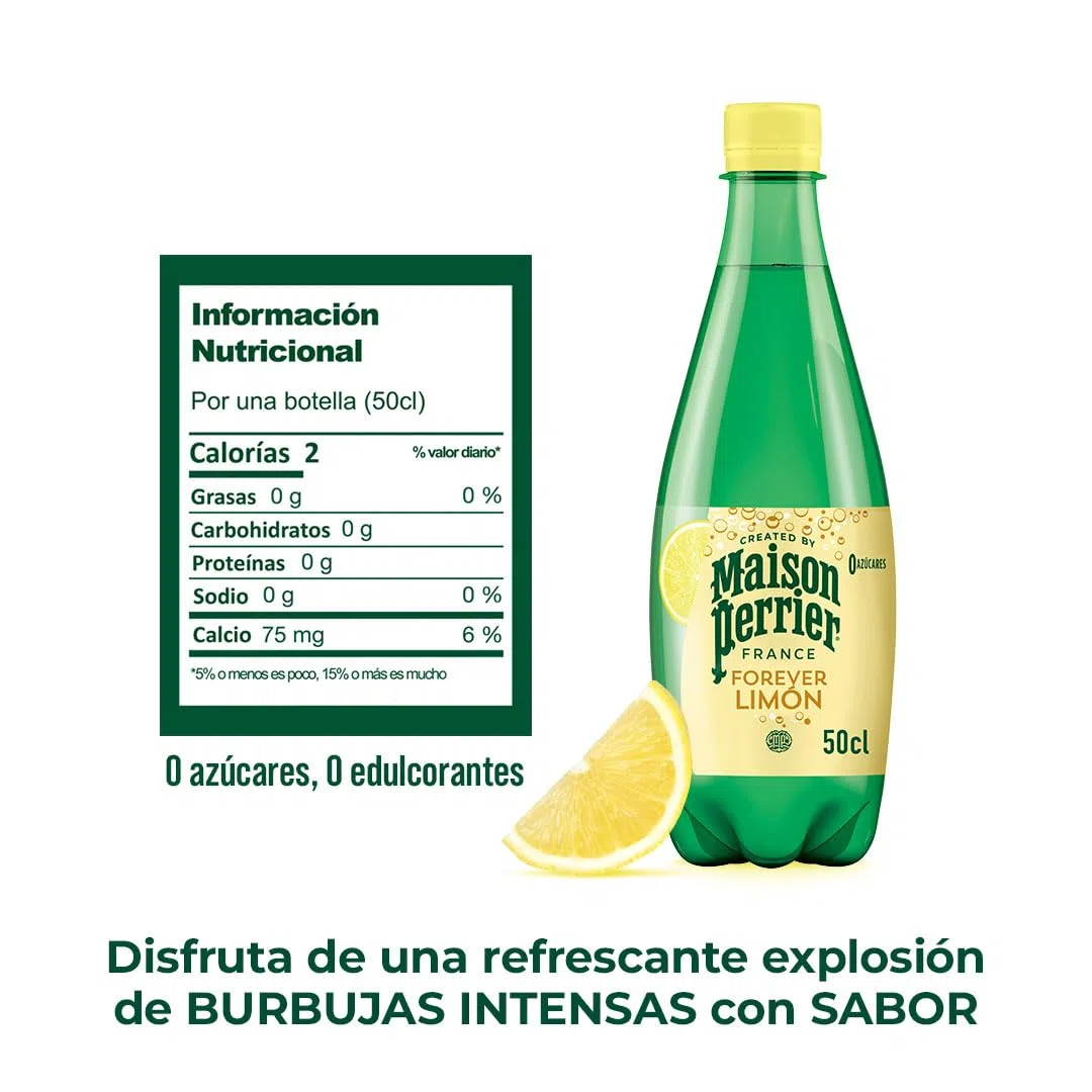 MAISON PERRIER FOREVER Agua con Gas con Sabor Limón, 4 packs 6 x 50 cl, 24 Botellas