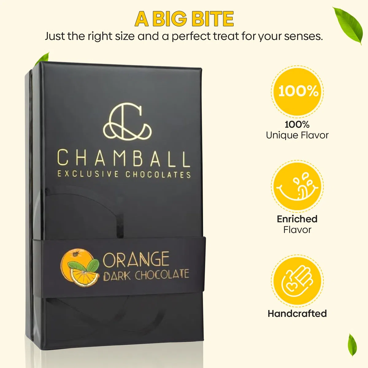 Caja Chamball Orange. Chocolate artesanal, esta combinación de chocolate negro con naranja confitada, es un verdadero placer para el paladar de los más exigentes.