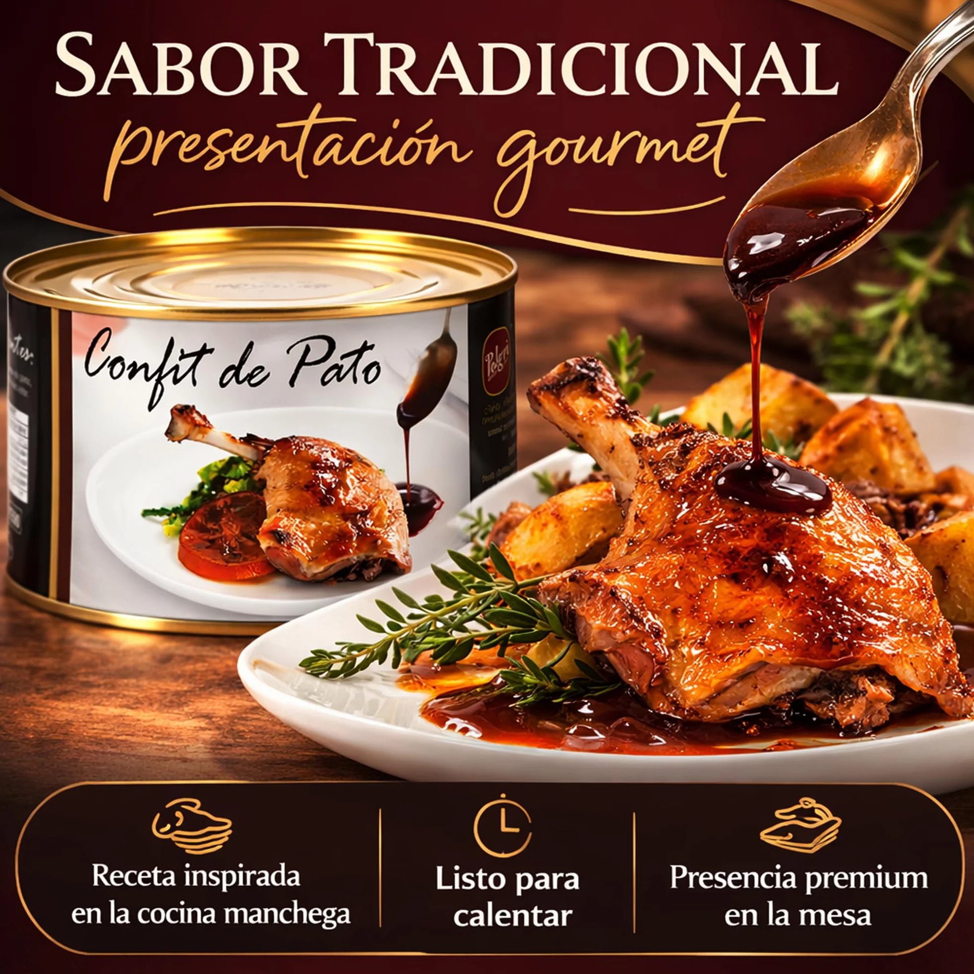 POLGRI Confit de Pato Muslos Confitados 840 g 2 Unidades Receta Manchega Premium