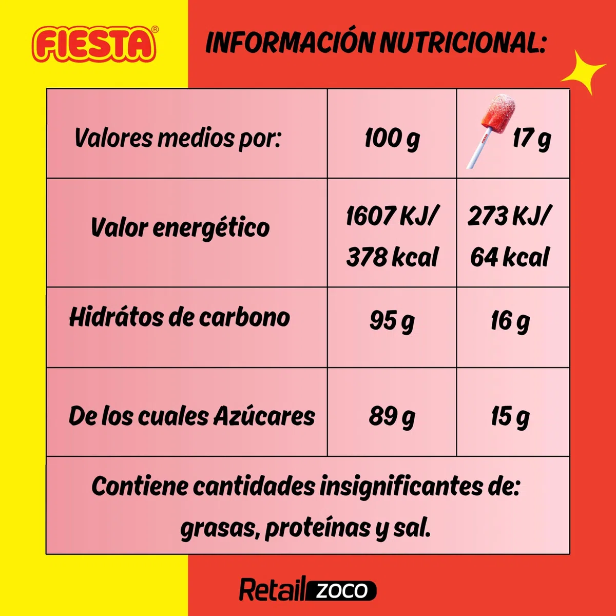 Fresquito sabor Cereza, Caramelo con palo y polvo acidulado, sin gluten, sin huevo y sin lactosa es completamente apto para celíacos, Contiene 1 caja con 40 unidades
