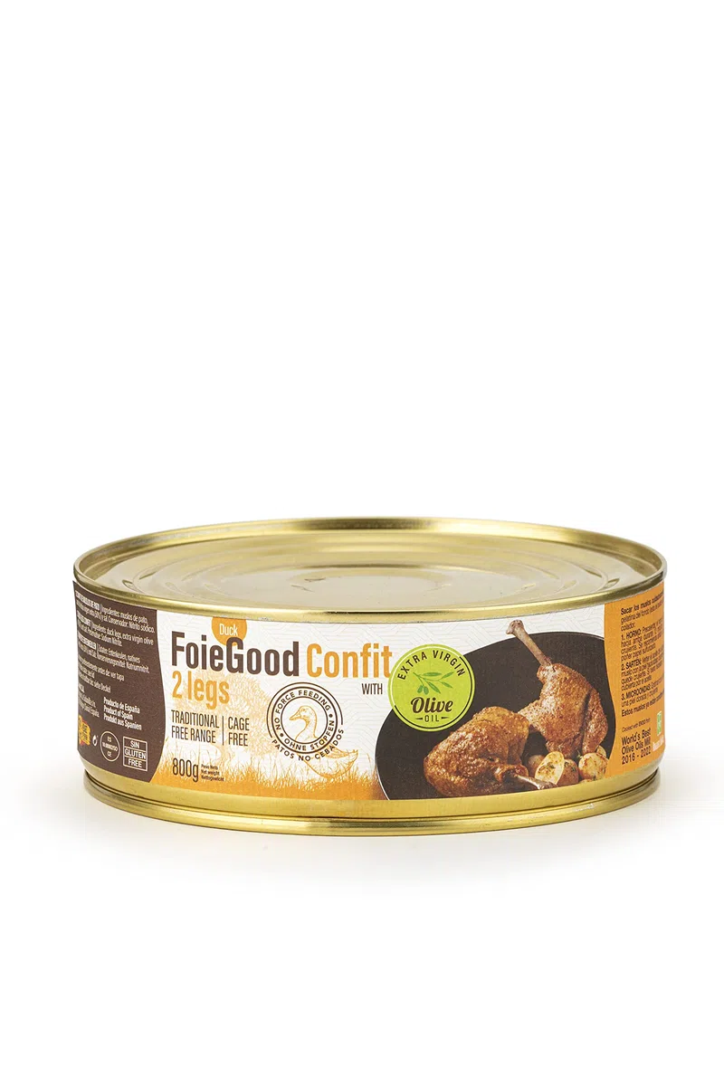 FoieGood - 2 Muslos de Pato Confitados - Ideal para Aperitivos - Sin Cebo Tradicional - 800gr