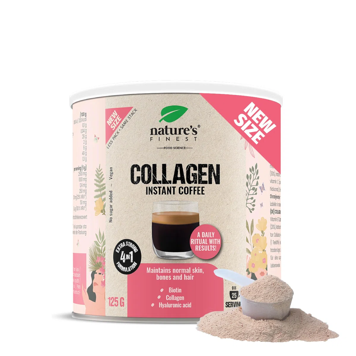 Nature's Finest Collagen Coffee, Café Instantáneo con Colágeno, 125 g | Collagen Coffee 125 g - fácil de preparar, ideal para tu pausa café