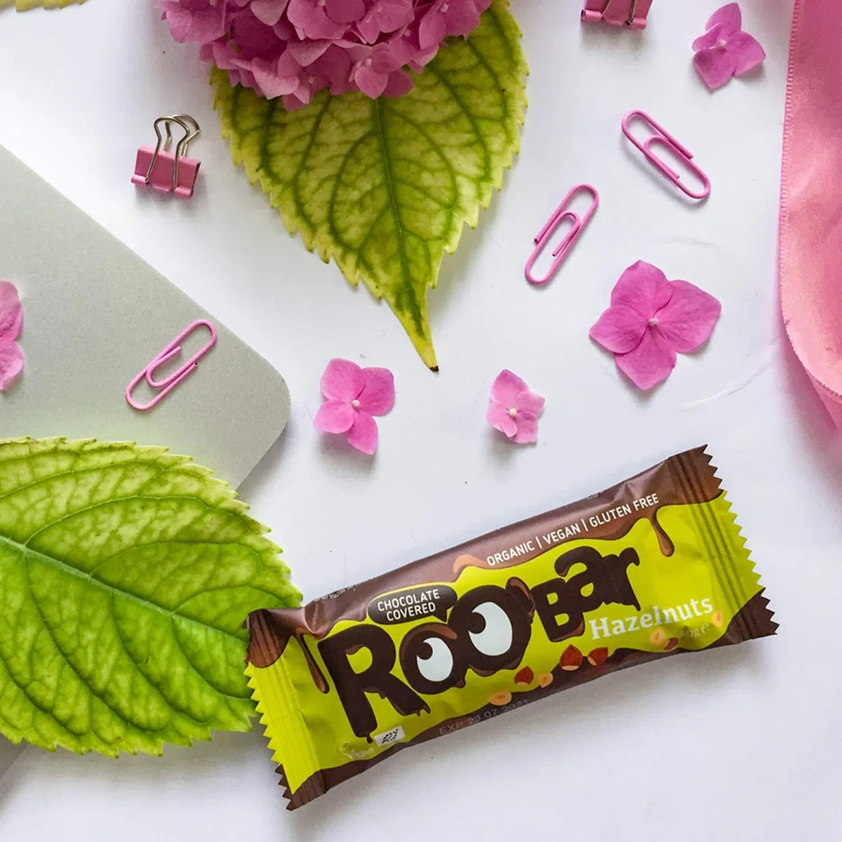 Roobar Barra De Avellana Cubierta De Chocolate - Barra Vegana 100% Orgánica. Sin Lácteos Ni Gluten, Sin Azúcar Refinado Añadido, 16 Barras De 30 g