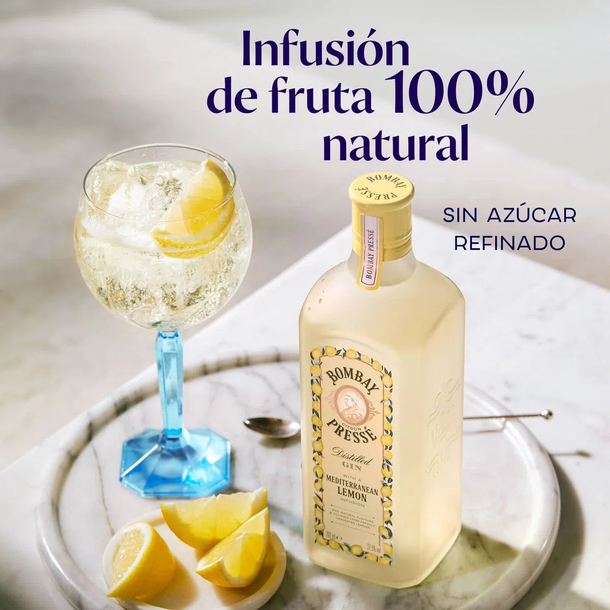 Bombay Citron Pressé Premium Distilled Lemon Flavoured Gin, 37,5% vol., 700 ml, Ginebra infusionada al vapor con los mejores limones del Mediterráneo, 70 cl