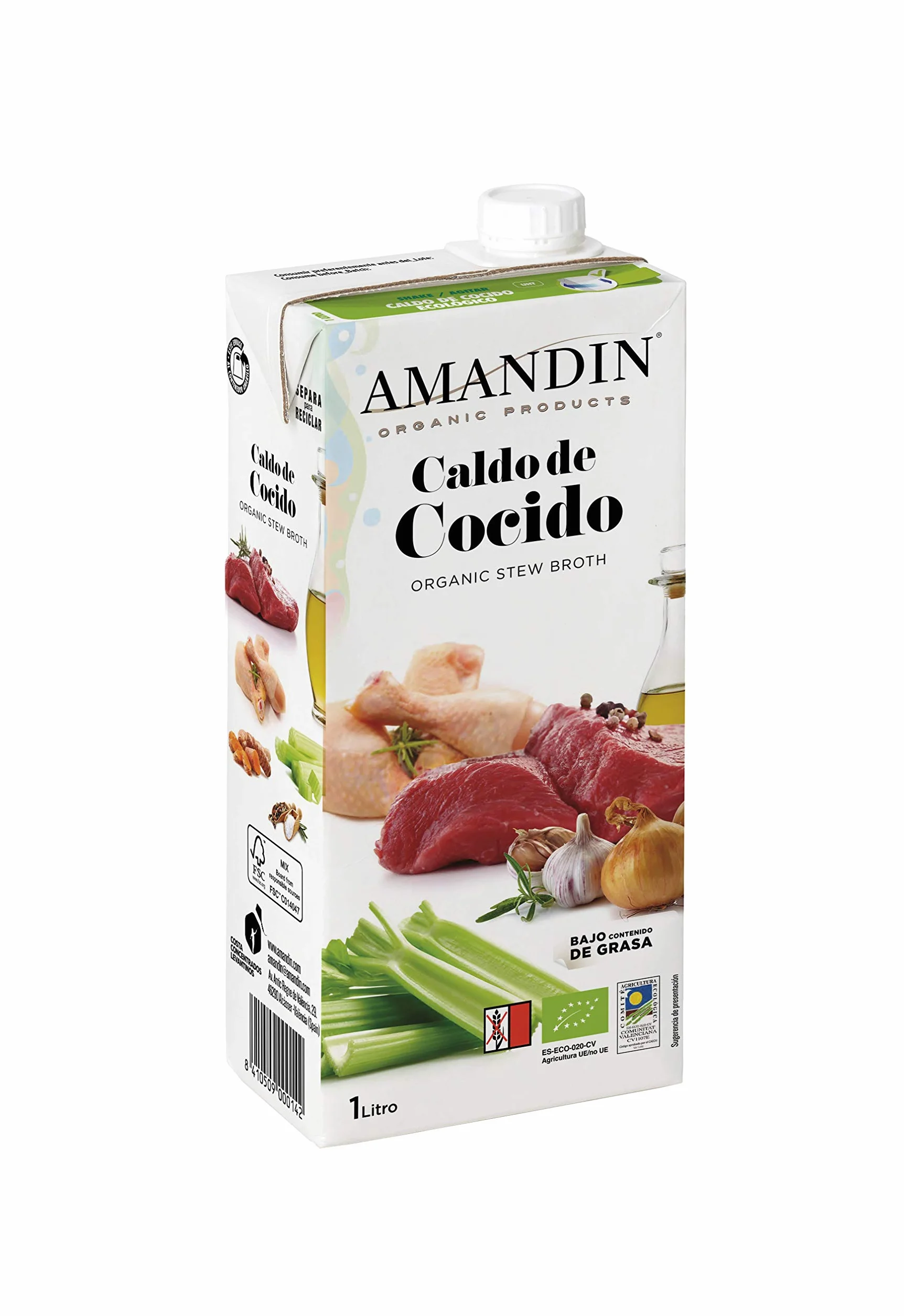 Amandin Caldo de Cocido - Paquete de 6 x 1000 ml - Total: 6000 ml