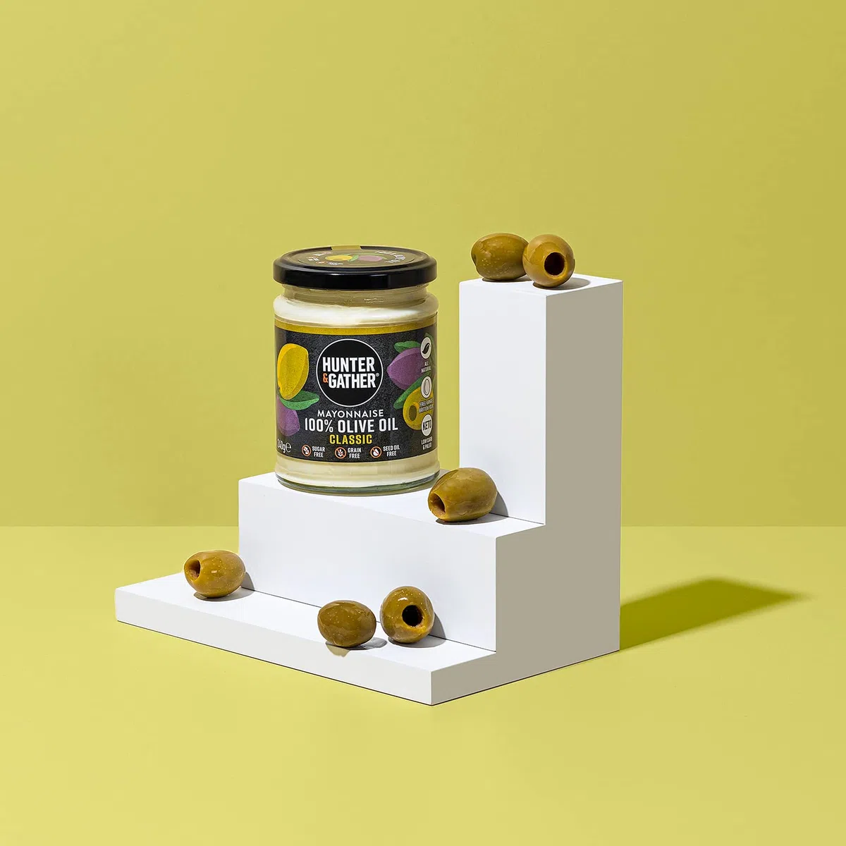 Hunter & Gather Mayonesa de Aceite de Oliva 250g | Hecha con Yema de Huevo Campero Británico | Mayonesa Paleo, Keto, Libre de Azúcar y Gluten | Libre de Saborizantes Artificiales