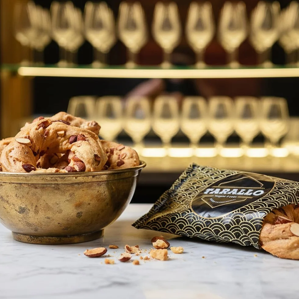 Paquete de Taralli Napolitana Sugna e Pepe de 1Kg manteca de cerdo y pimienta Extra Mandorlato con almendra Nápoles Aperitivo Cena Cerveza