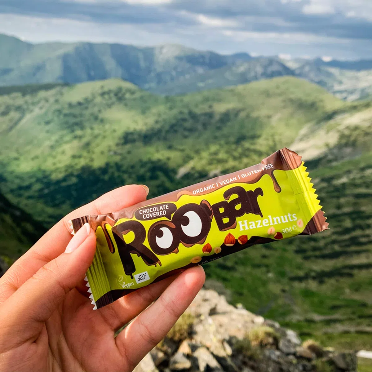 Roobar Barra De Avellana Cubierta De Chocolate - Barra Vegana 100% Orgánica. Sin Lácteos Ni Gluten, Sin Azúcar Refinado Añadido, 16 Barras De 30 g