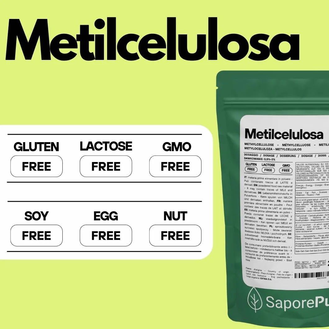 SaporePuro Metilcelulosa en Polvo 250 g – Espesante Natural Sin Gluten para Uso Alimentario, Cosmético e Industrial
