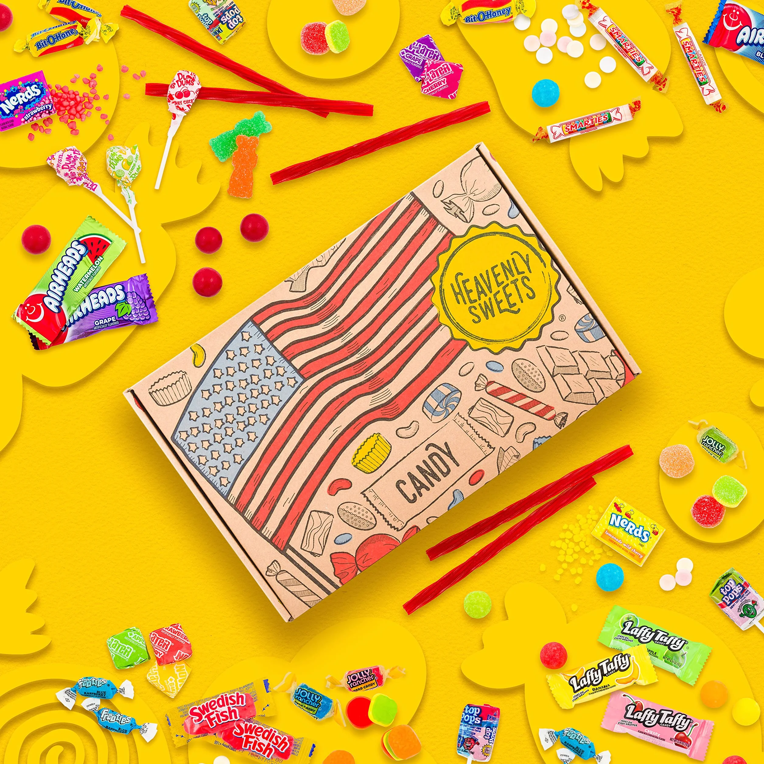 Heavenly Sweets | Caja de regalo de dulces estadounidenses | Más de 120 piezas de dulces para fiestas de USA | Cesta de piñata para cumpleaños, Dia Del Padre, Semana Santa, día de la madre, Pascua