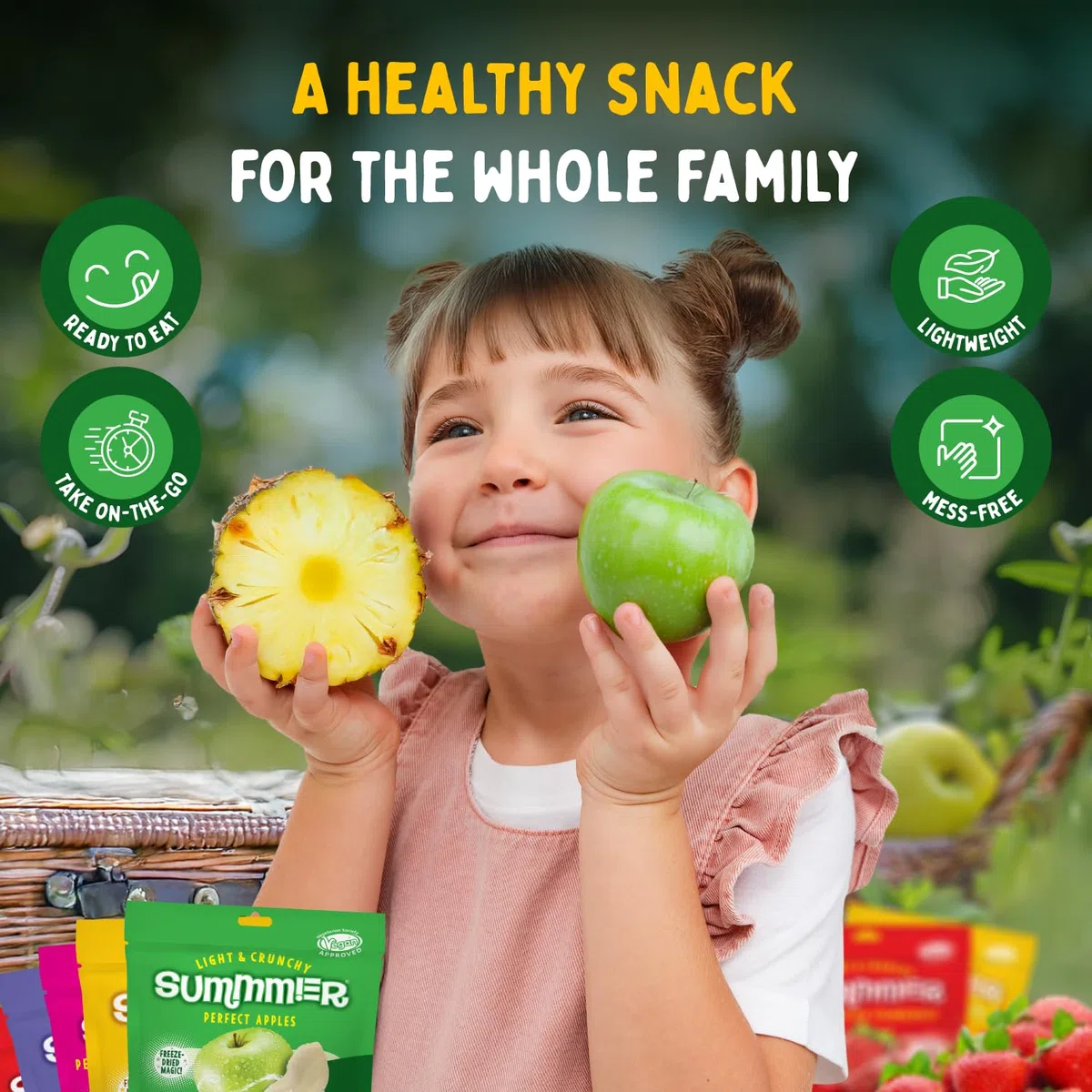 Tasty Freeze Dried Fruit 60 g (4x11 g 1x16 g) - 5 Snack Bags - Strawberries, Raspberries, Pineapples, Blueberries & Apples - No Added Sugar, 100% Natural Freeze Dried Fruit Snack For Kids & Adults