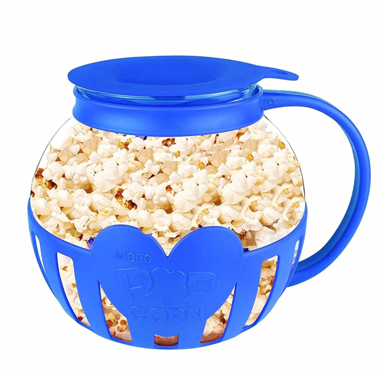 Palomitas de maíz para microondas, cristal de borosilicato, apto para microondas, lavavajillas, reuniones, fiestas, picnics, color azul