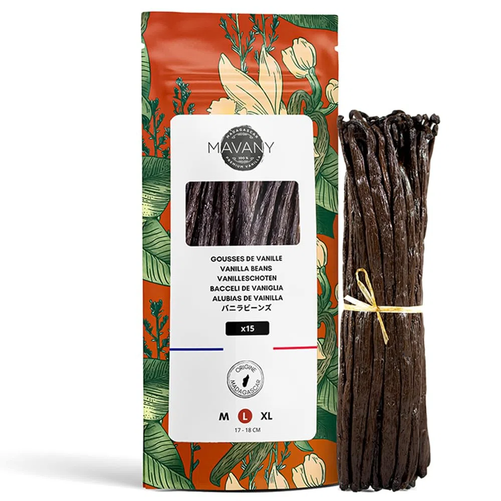 Mavany - 15 vainas de vainilla Bourbon de gran cosecha de Madagascar - Selección de calidad gourmet para repostería/cocina - Tamaño grande de 17 a 18 cm