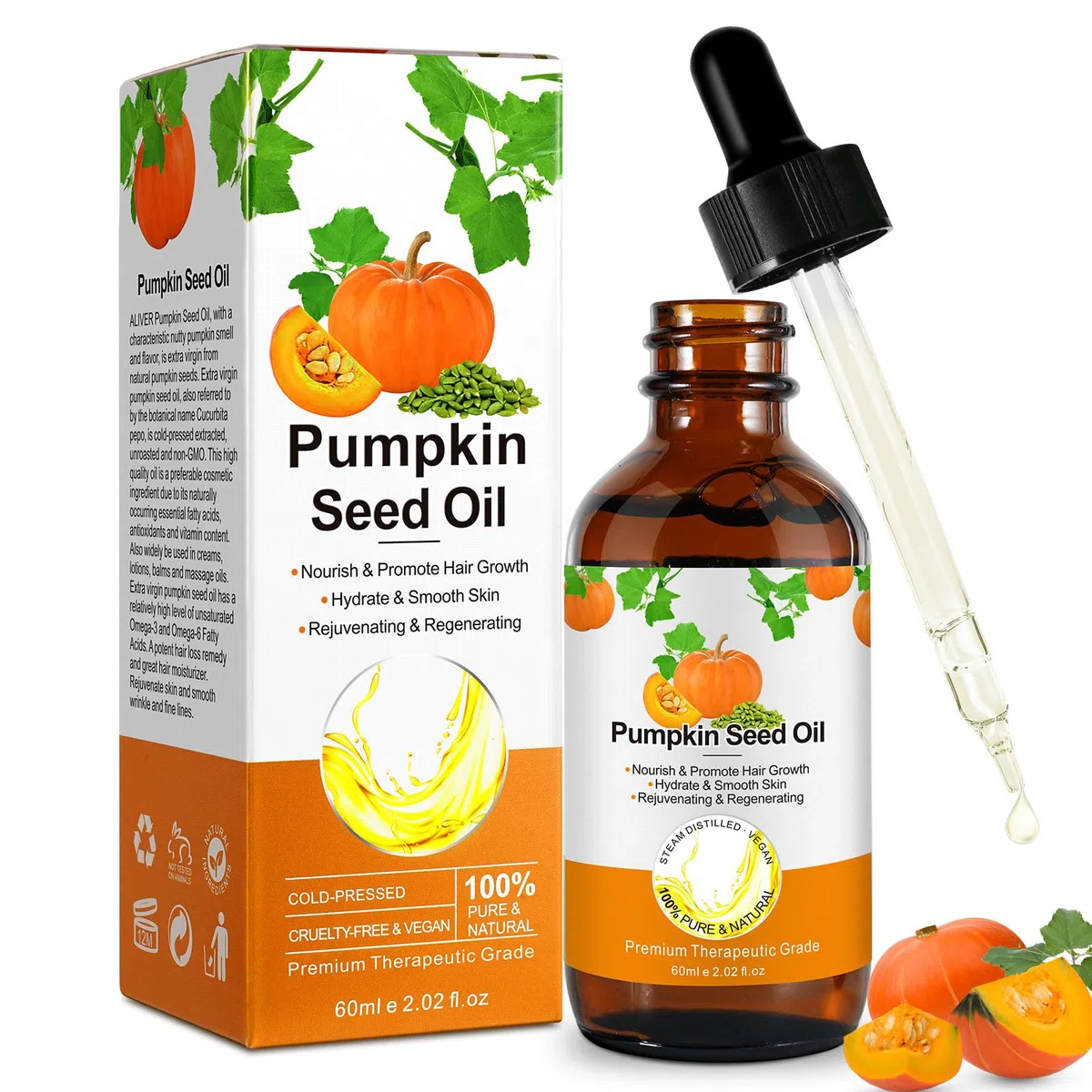 Aceite orgánico de semilla de calabaza para el crecimiento del cabello, cara y cuerpo, aceite 100% puro prensado en frío sin refinar