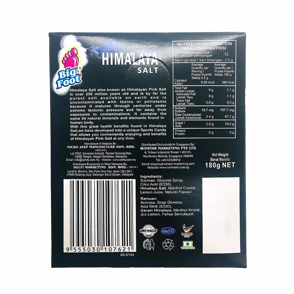 Himalaya Salt Candy Mint Lemon Flavour Extra Cool Sport Candy Gula Halal 15g (0.53oz) x 12 Packs (per box)