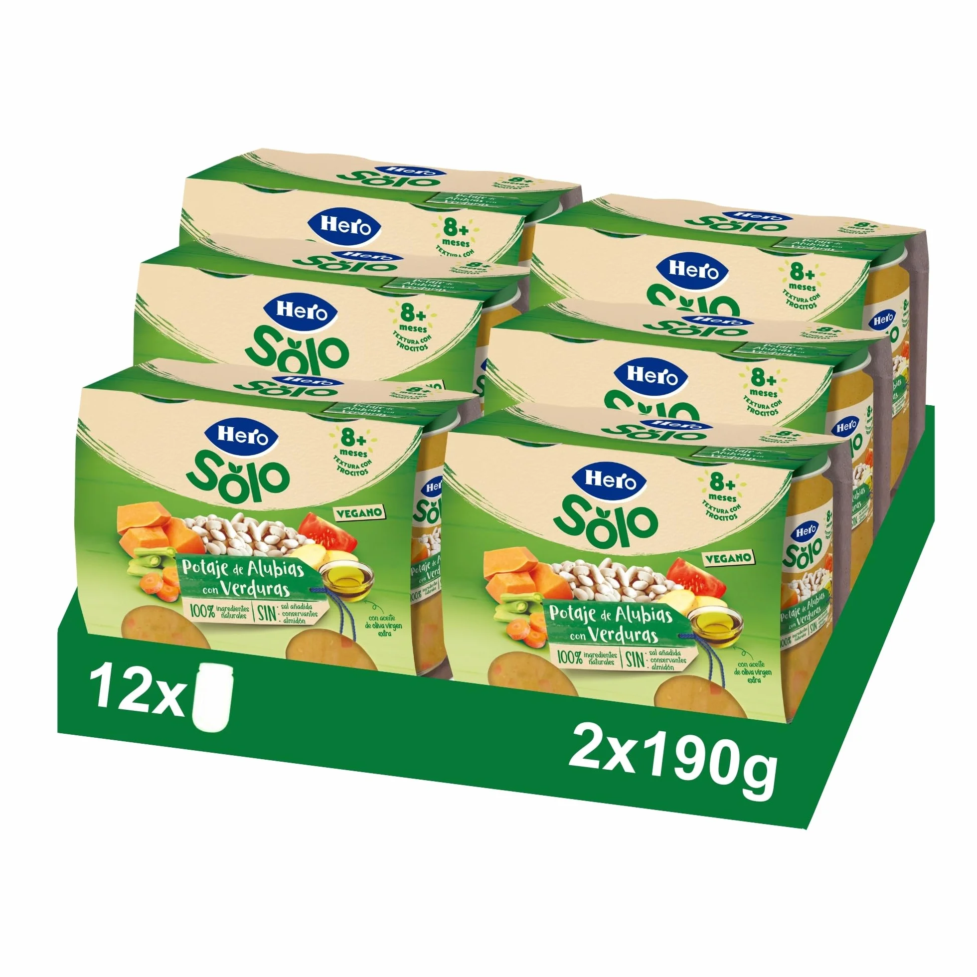 Hero Baby Recetas Caseras Tarritos de Potaje de Alubias y Verduras Sin Sal Añadida, 6 Packs de 2x190g