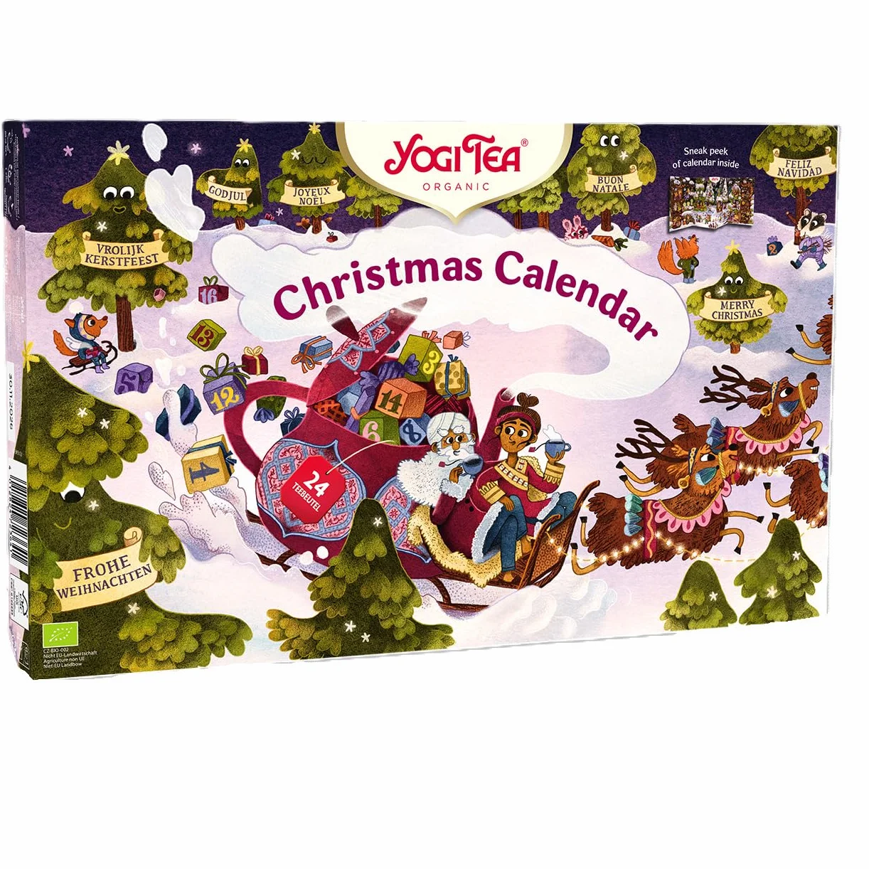 Yogi Tea Calendario de Adviento de Tés 2024 – Calendario con 24 Variedades de Té Orgánico, 24 Bolsitas y 24 Mensajes Inspiradores – Ideal Como Regalo Sin Chocolate