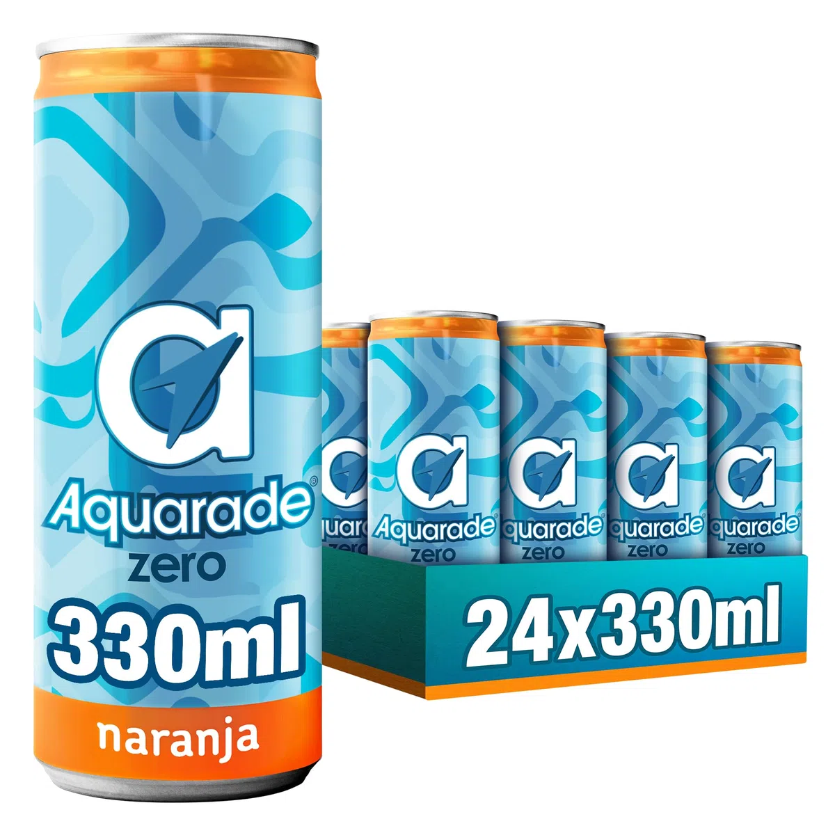 Aquarade original sabor naranja, bebida refrescante con sales minerales cero calorías y cero azúcares, pack de 24 latas de 330 ml, 7.92 litros en total