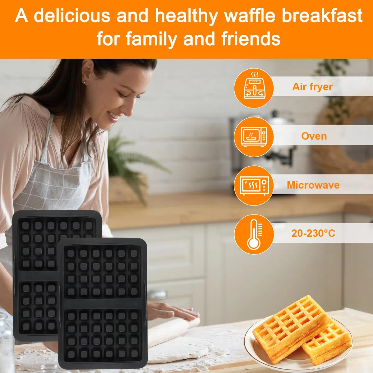 2 Moldes de Silicona para gofre gofres belgas accesorios molde para gofres Compatibles con AF400EU AF451EU SL400EU Freidoras de Aire Diseño Apilable Ideal para Hacer Deliciosos Gofres