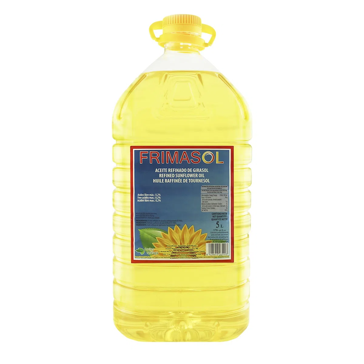 Aceite Refinado de Girasol FRIMASOL PET Garrafa Transparente Asa Amarilla 5L