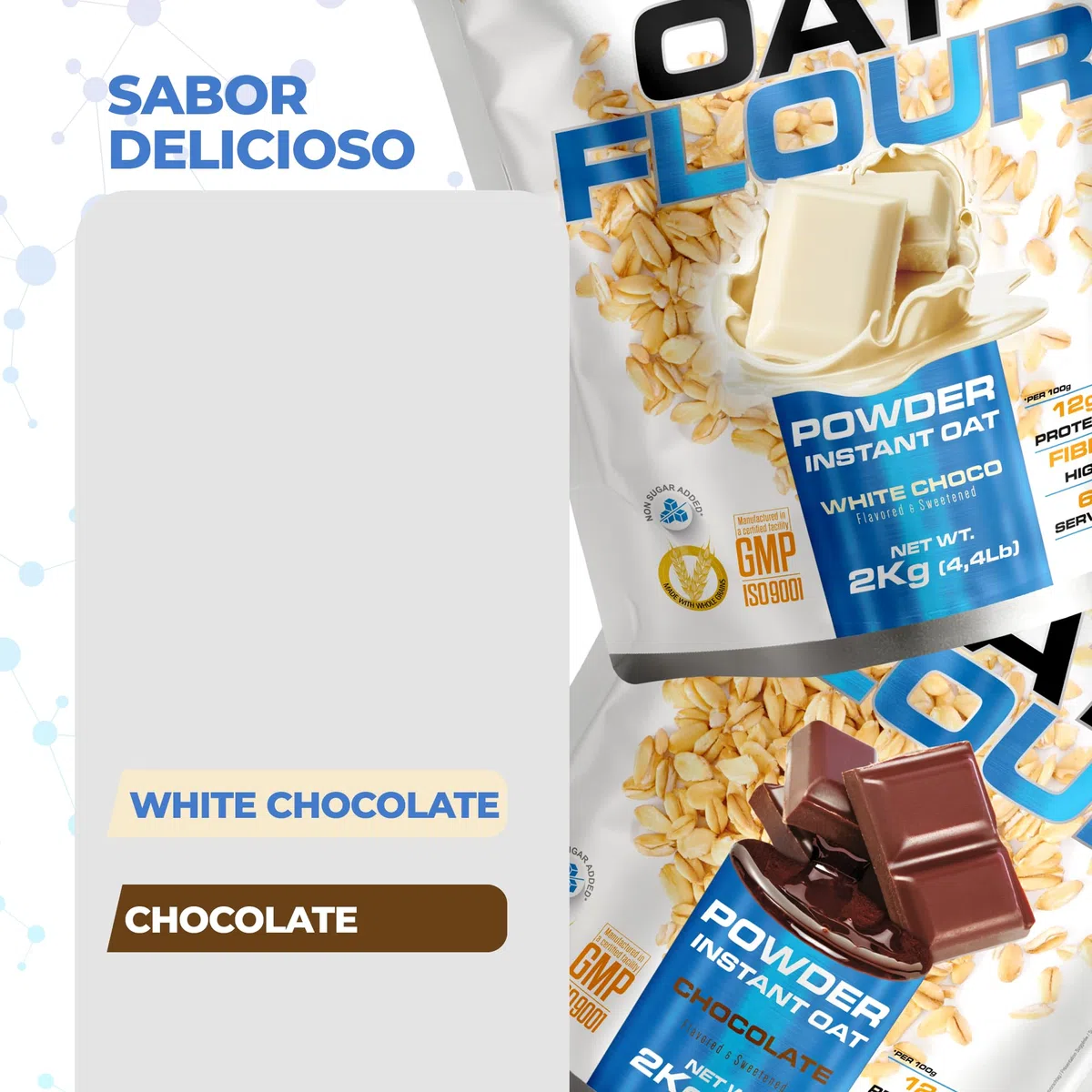 Scenit Oat Flour - 2 kg - Harina de Avena sabores - Polvo - Sabores deliciosos - Alto en Fibra (2 kg, Chocolate blanco)