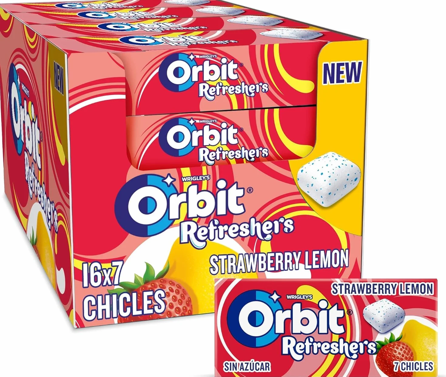 Orbit Refreshers Fresa Limón Handypack Chicles Sin Azúcar en grageas, 16x7uds