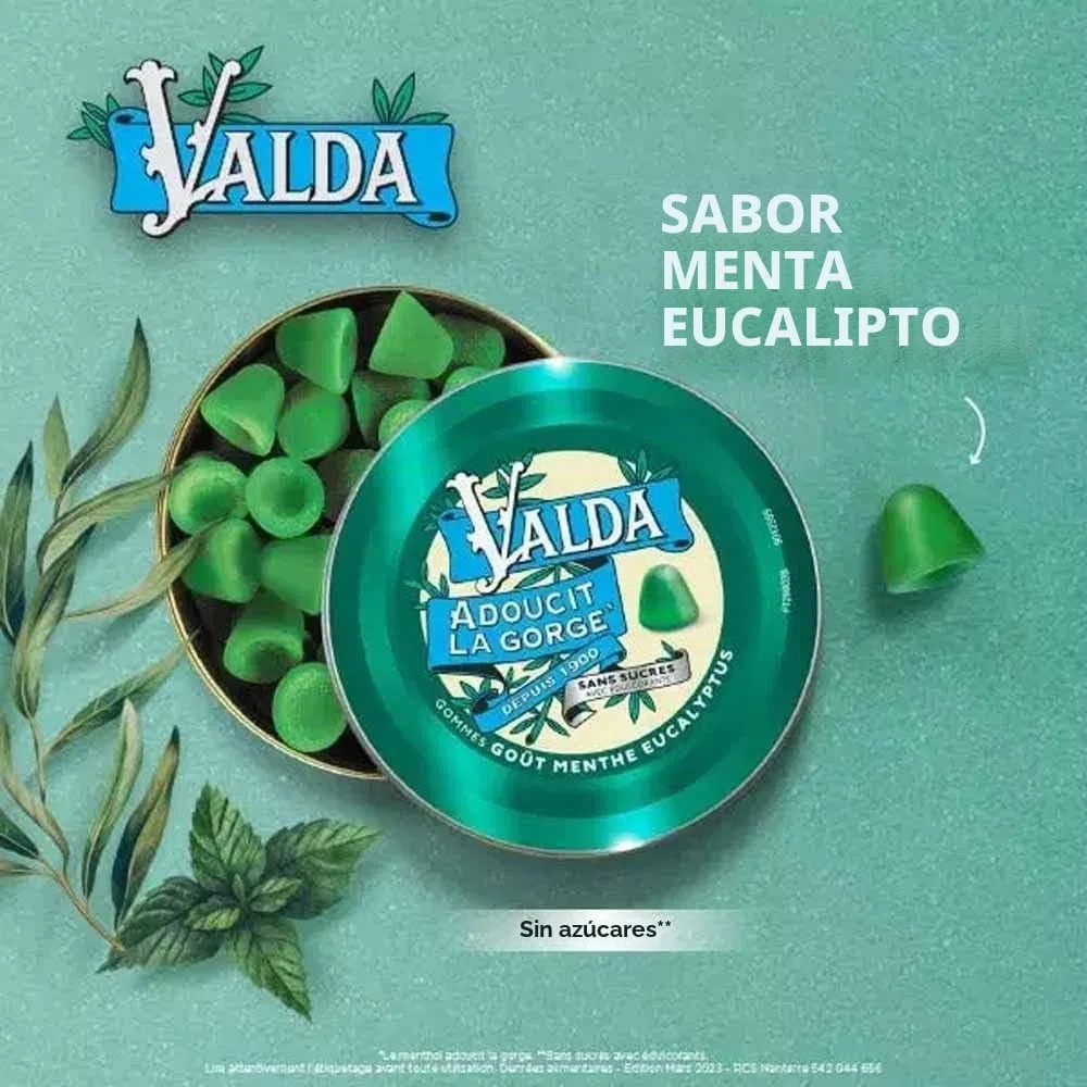 Valda Gomitas sin azúcar que suavizan la garganta sabor menta eucalipto 140 g