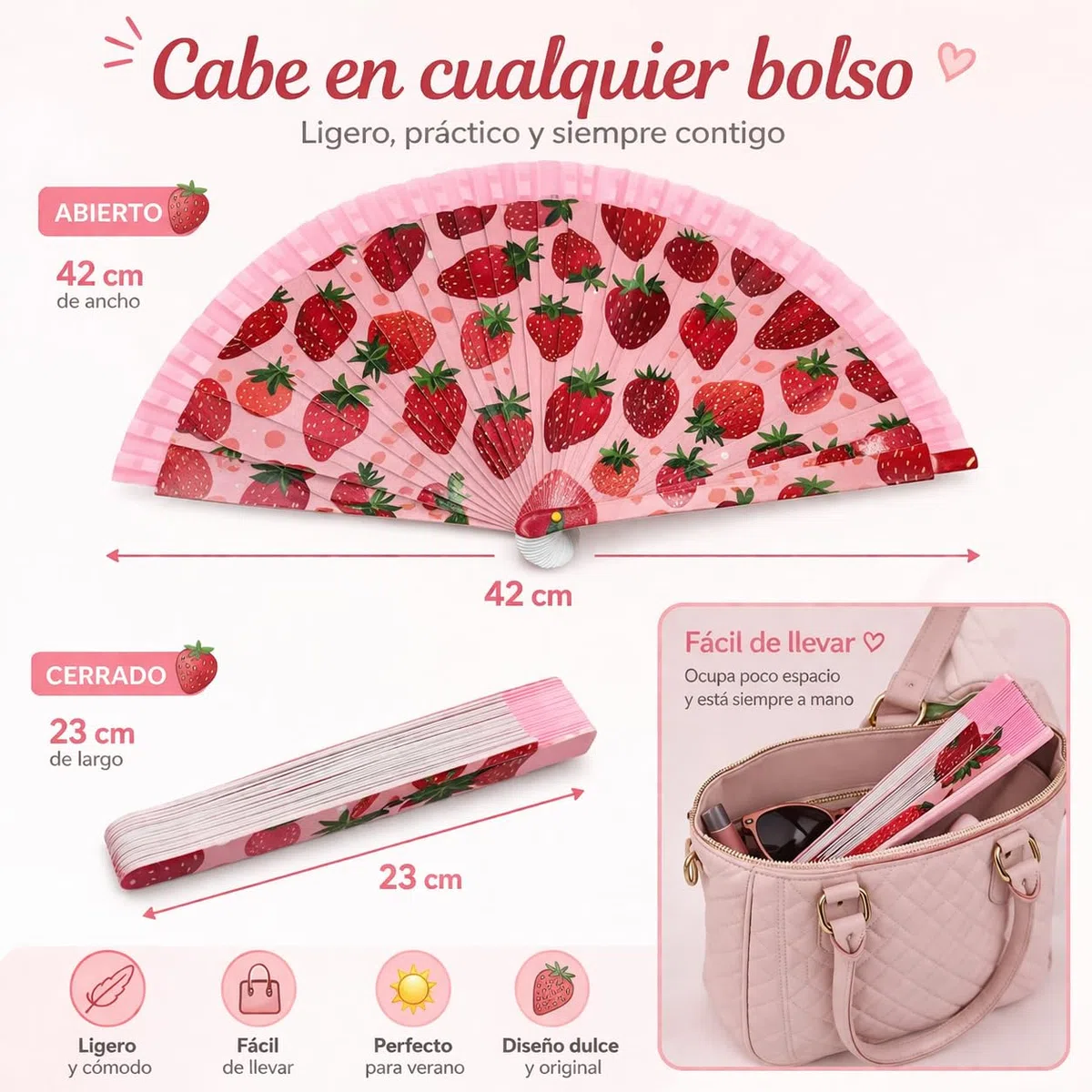Abanico de Mano Plegable con Diseño de Frutas – Sandía, Aguacate, Fresas, Limones, Piña y Naranjas | Ligero, Compacto 23 cm, Ideal para Verano, Playa, Eventos y Regalo
