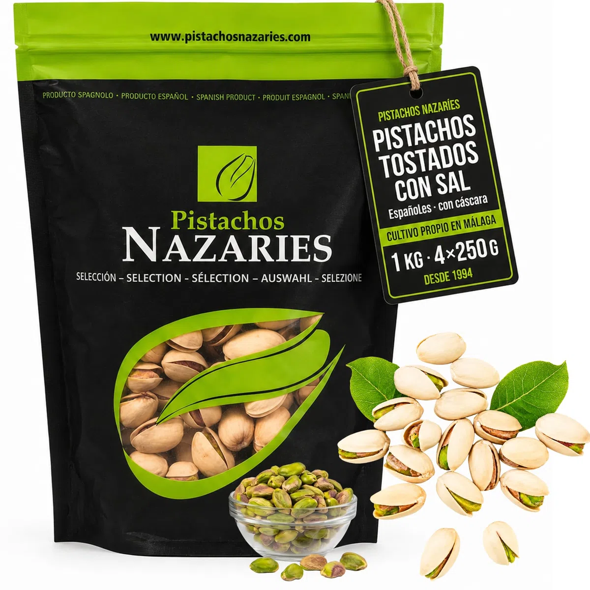 Pistachos cultivados en España, tostados y salados. 4x250 gramos Saludable Aperitivo Para Picar Fitness Proteico Cultivo Propio Andalucia Frutos Secos Naturales Vegano Sin Gluten