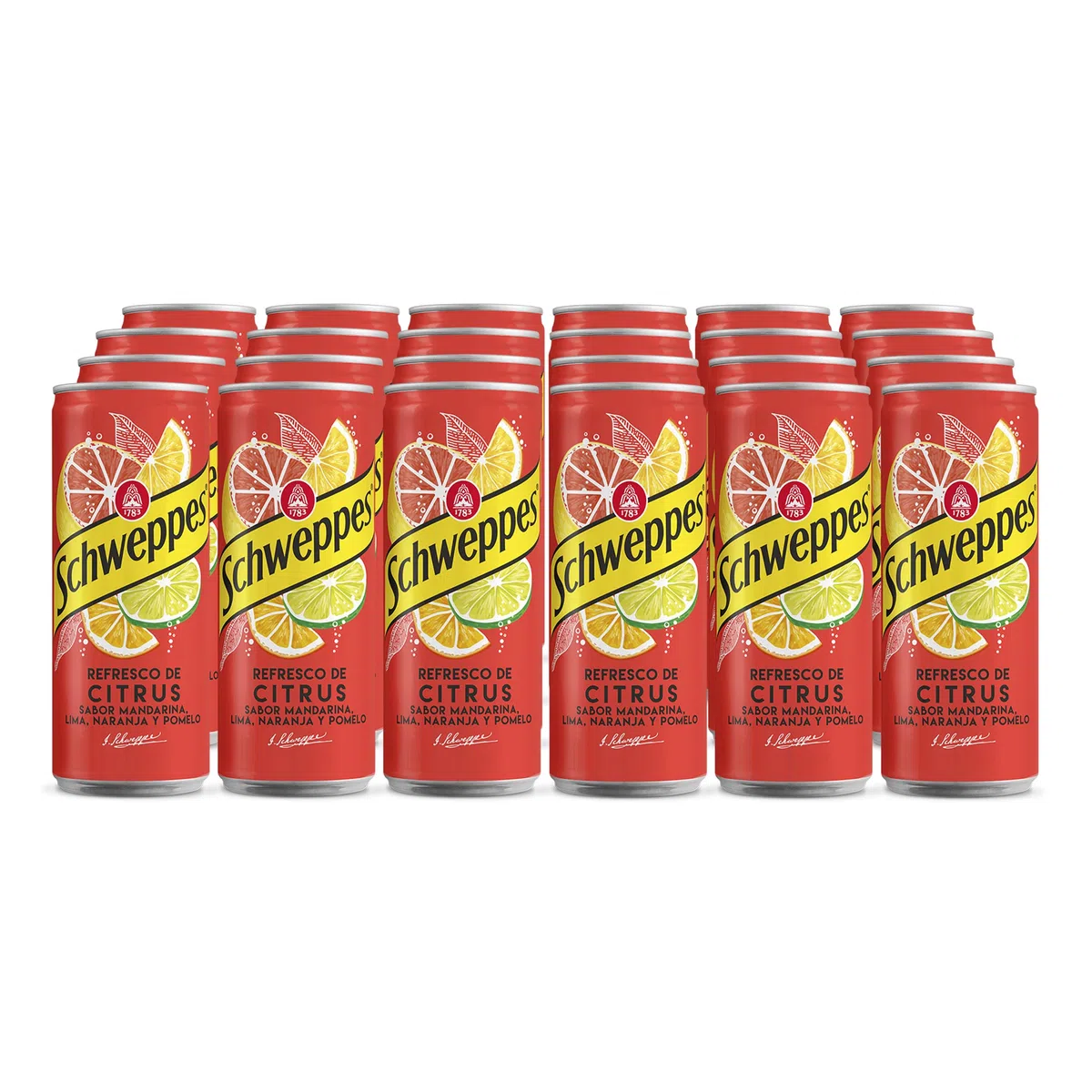 Schweppes Citrus Refresco Cítrico Bajo en Calorías, Bebida Refrescante - Lata, Pack 24 x 33 cl