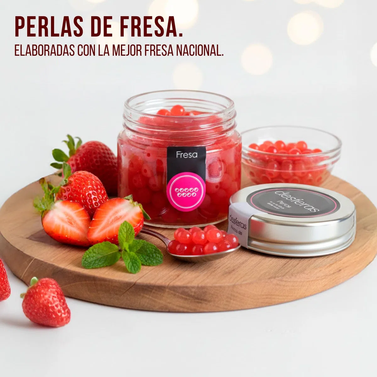 Esferificaciones de sabores. Esferas de Fresa. Perlas elaboradas con Fresas origen Nacional. Botes x 80grs. Perlas Fresa para combinar en sus creaciones culinarias. Productos Gourmet. (1 Bote)