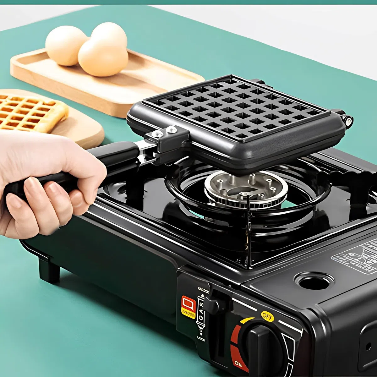 Waffler, Gofrera con Revestimiento Antiadherente, Gofrera de Hierro Fundido con Mango, Waffle Baking Molde de Aleación Aluminio uso Cocina