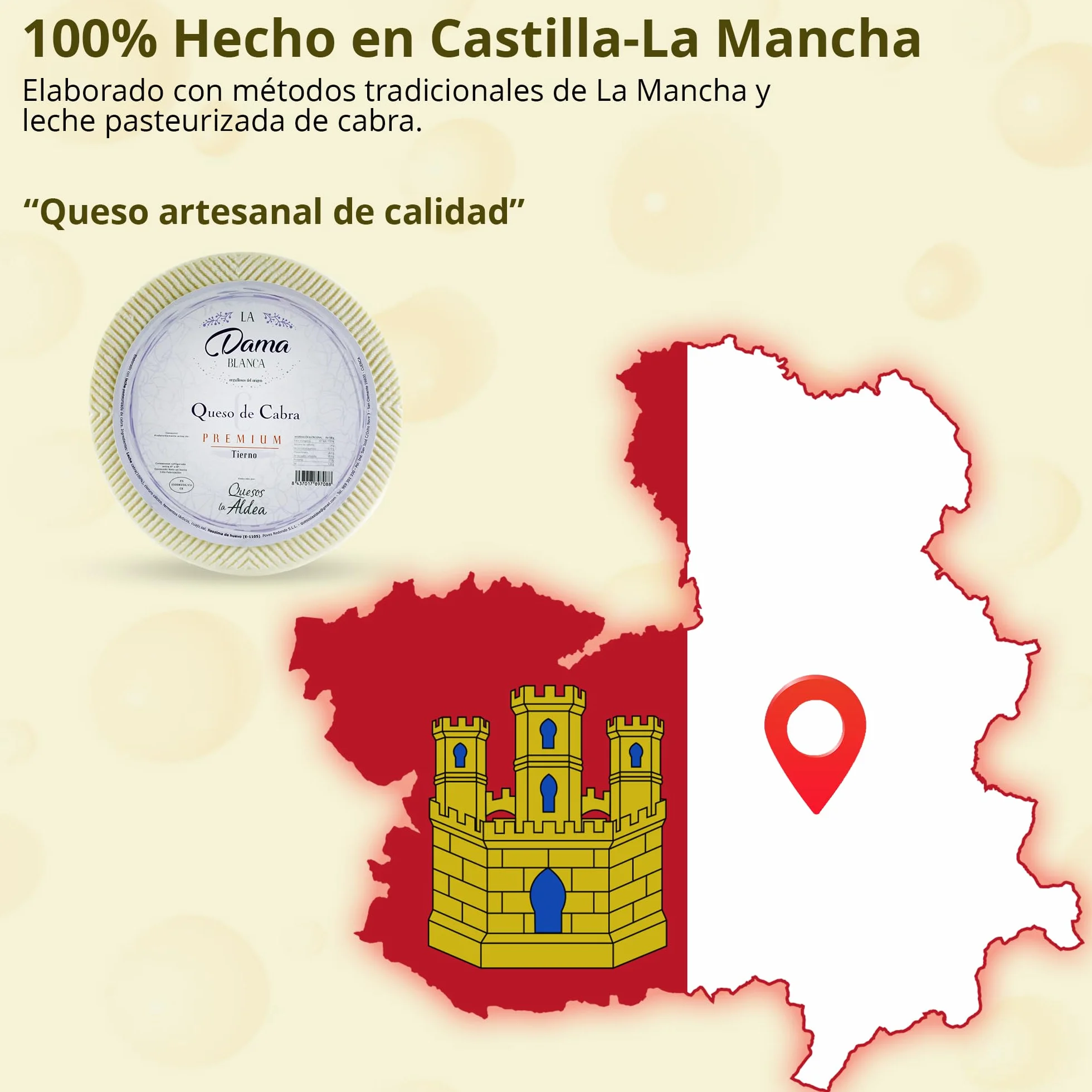 Queso Artesano de Cabra Tierno 1 kg - Queso Castilla-La Mancha para Ensalada y Tapas