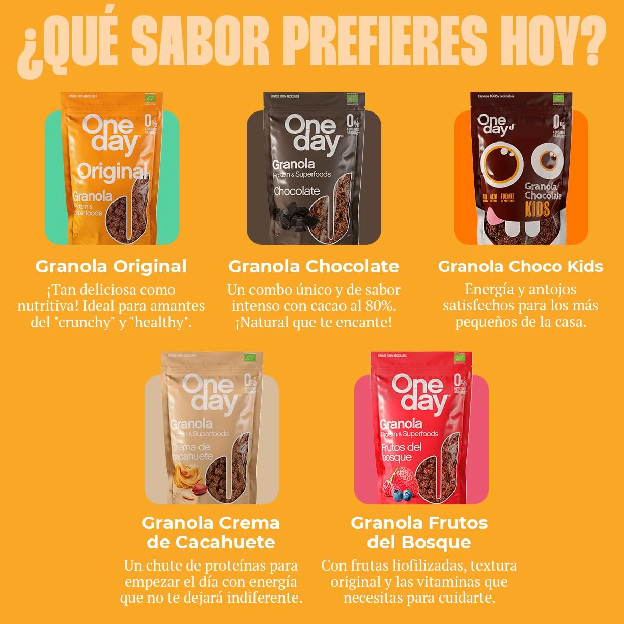 ONE DAY Granola Ecologica, Sin Azucares Añadidos, Alto en Proteína con Superfoods, Altro en Fibra, 300g (Pack 3 / Original, 300.00 g (Paquete de 1))