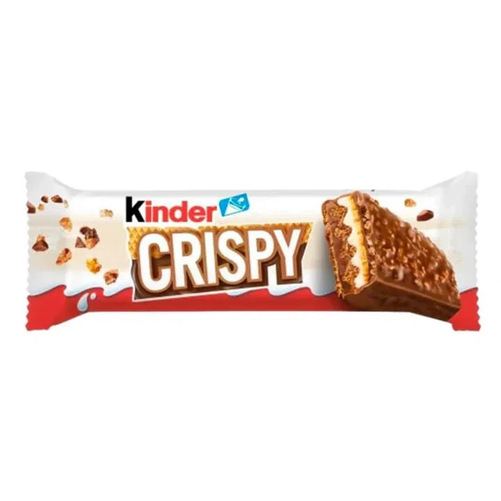Kinder Crispy - 14 Barritas de Kinder Crispy de 34 gramos - Barquillo Relleno de Crema de leche y Avellanas cubierto de chocolate Kinder