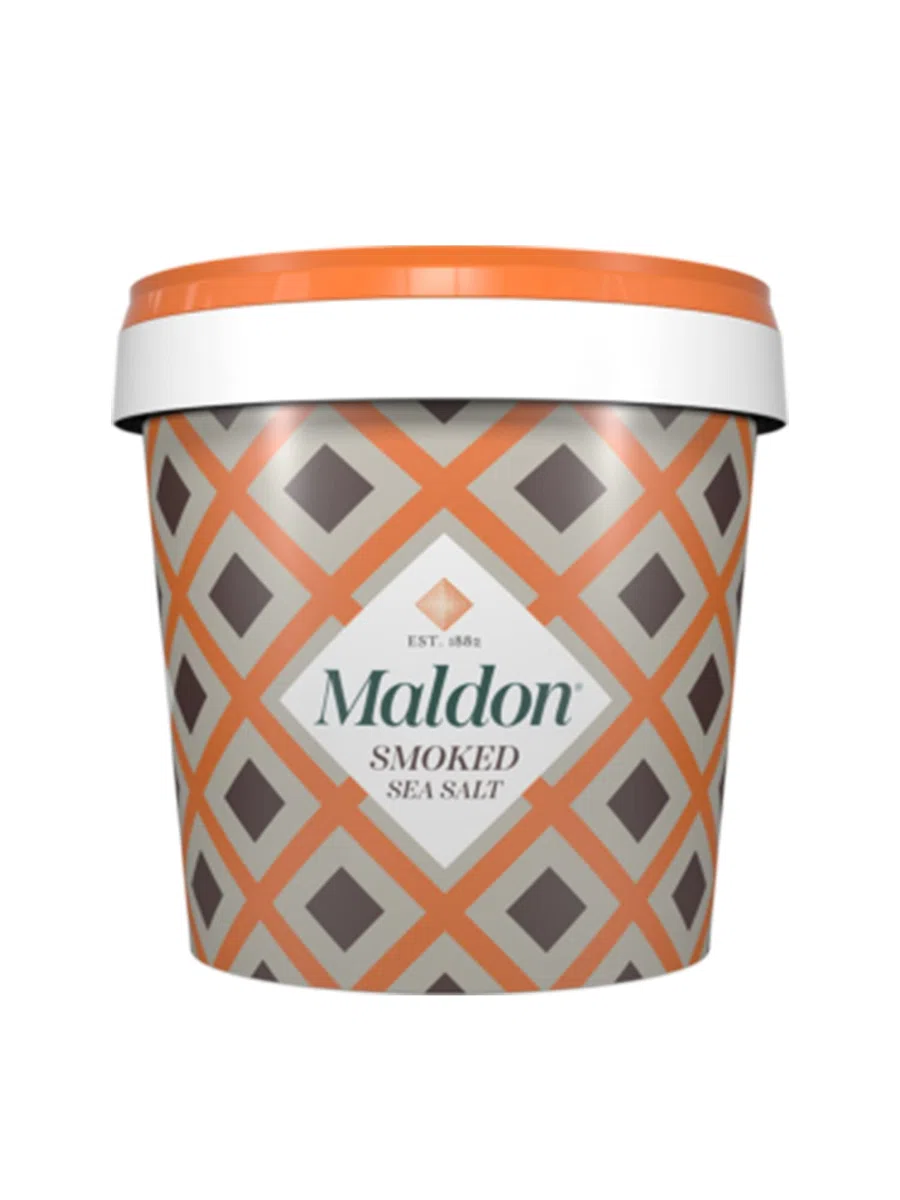Sal marina Maldon, pura y en escamas ahumadas, cubo de 500 g