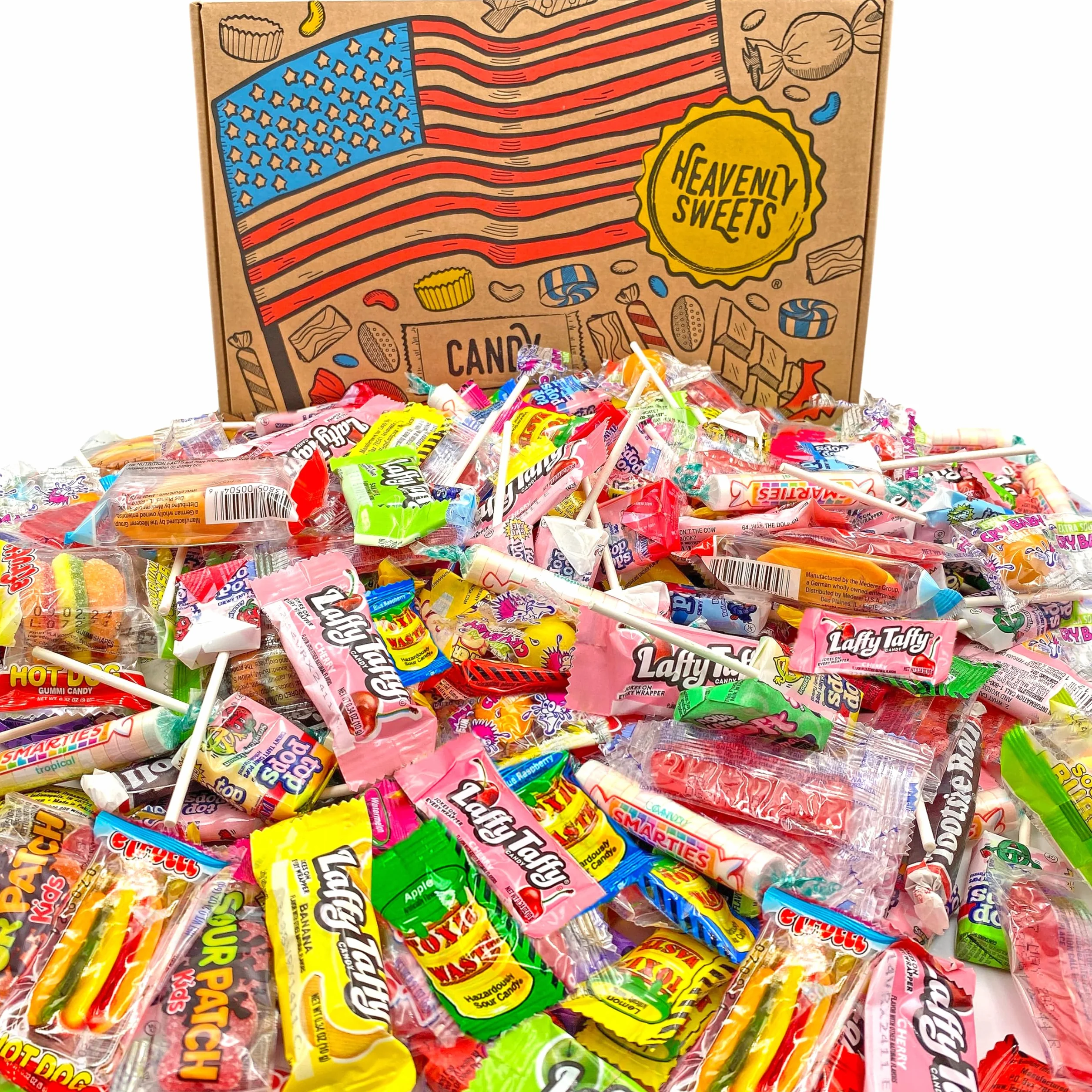 Heavenly Sweets | Caja de regalo de dulces estadounidenses | Más de 120 piezas de dulces para fiestas de USA | Cesta de piñata para cumpleaños, Dia Del Padre, Semana Santa, día de la madre, Pascua
