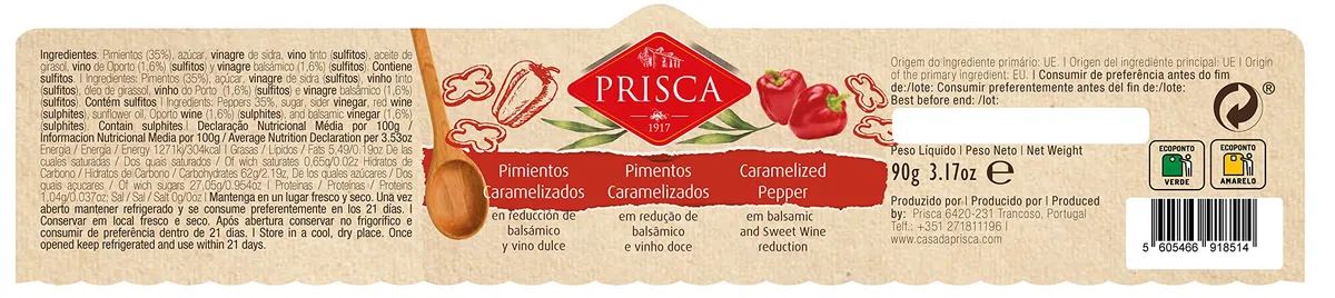 Surtido de condimientos e mermelada (6x90g) - 2x Cebolla Caramelizada, 2x Pimientos Caramelizados, 2x Mermelada de Higo - Prisca