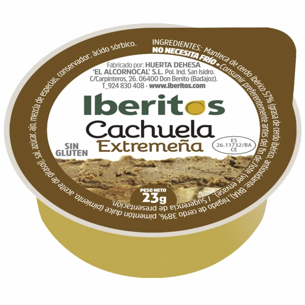 Iberitos - Cachuela Extremeña en Monodosis - Delicia Tradicional para Untar - Sin Gluten - Bandeja con 45 Unidades - Práctico Formato Individual de 23 g
