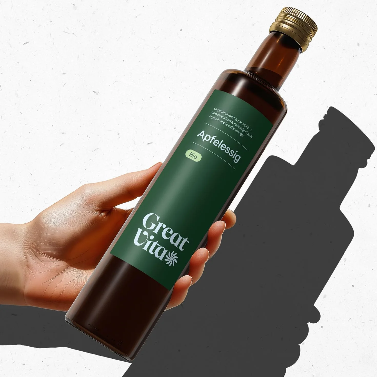 GreatVita - Vinagre de sidra de manzana ecológico (4 x 500 ml, sin filtrar, con tuerca de vinagre, impresión puede variar)