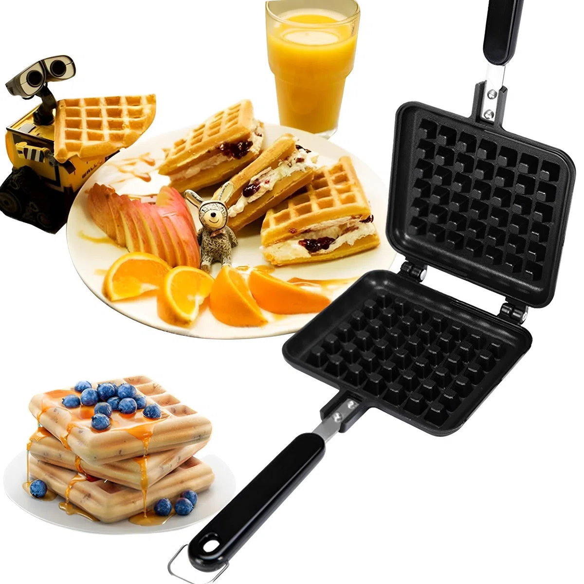 Waffler, Gofrera con Revestimiento Antiadherente, Gofrera de Hierro Fundido con Mango, Waffle Baking Molde de Aleación Aluminio uso Cocina
