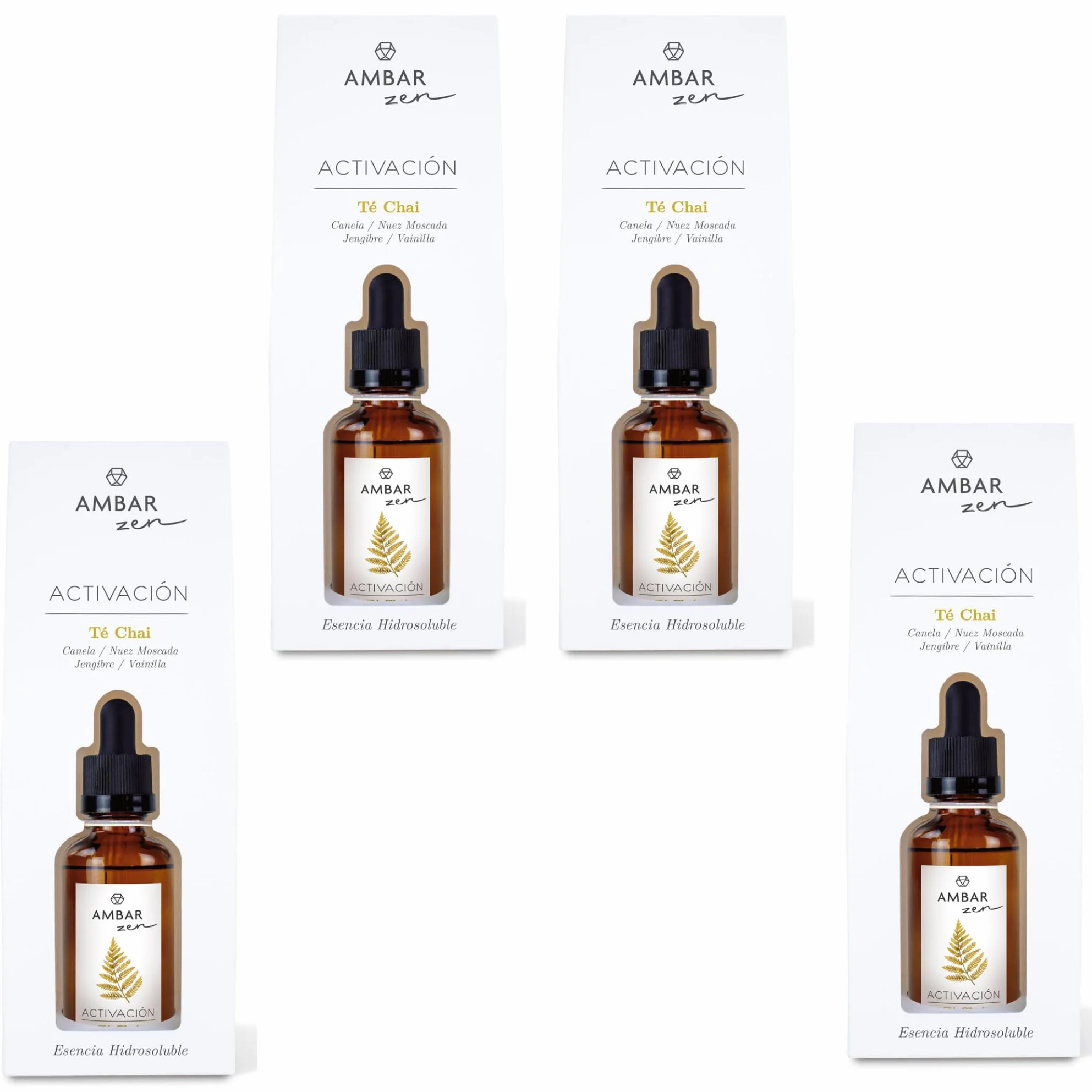 Esencia Hidrosoluble Te Chai Aromaterapia para Difusores y Humidificadores Aroma Canela 50 ml Pack de 4