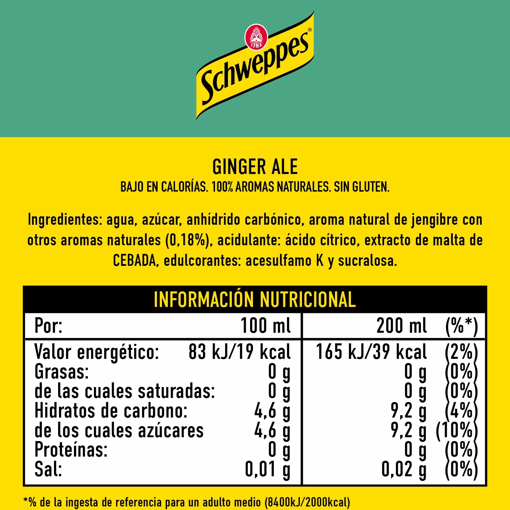 Schweppes Ginger Ale Bebida Jengibre Refrescante Pack 24 x 25 cl