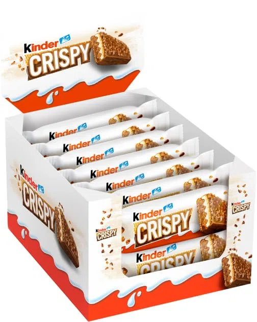 Kinder Crispy - 14 Barritas de Kinder Crispy de 34 gramos - Barquillo Relleno de Crema de leche y Avellanas cubierto de chocolate Kinder