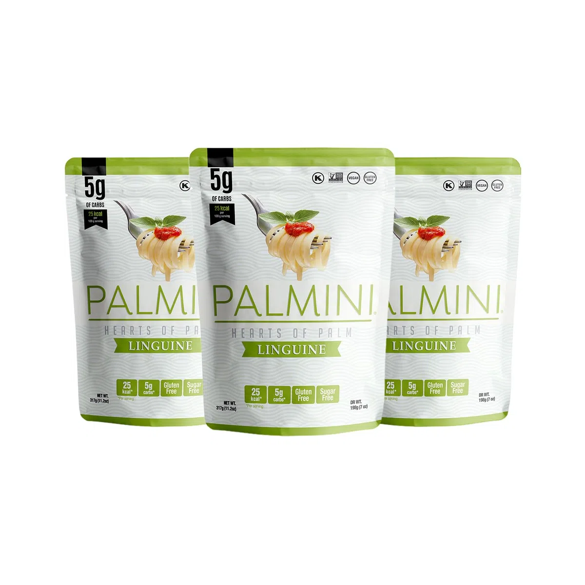 PALMINI Pasta Linguini - Palmito – Bajo en calorías – Bajo en carbohidratos – Keto - Vegano – Libre de OGM – Libre de Gluten – Sin azúcar – 338g | (Pack de 3 unidades)