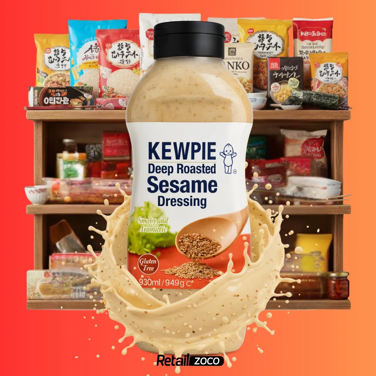 Salsa de Sésamo tostada, Salsa sin gluten, popular en cocina japonesa, Sabor umami, Ideal para usar como añiño en ensaladas, topping para poke, bowls o como salsa para noodles frios, 1 bote de 930 ml