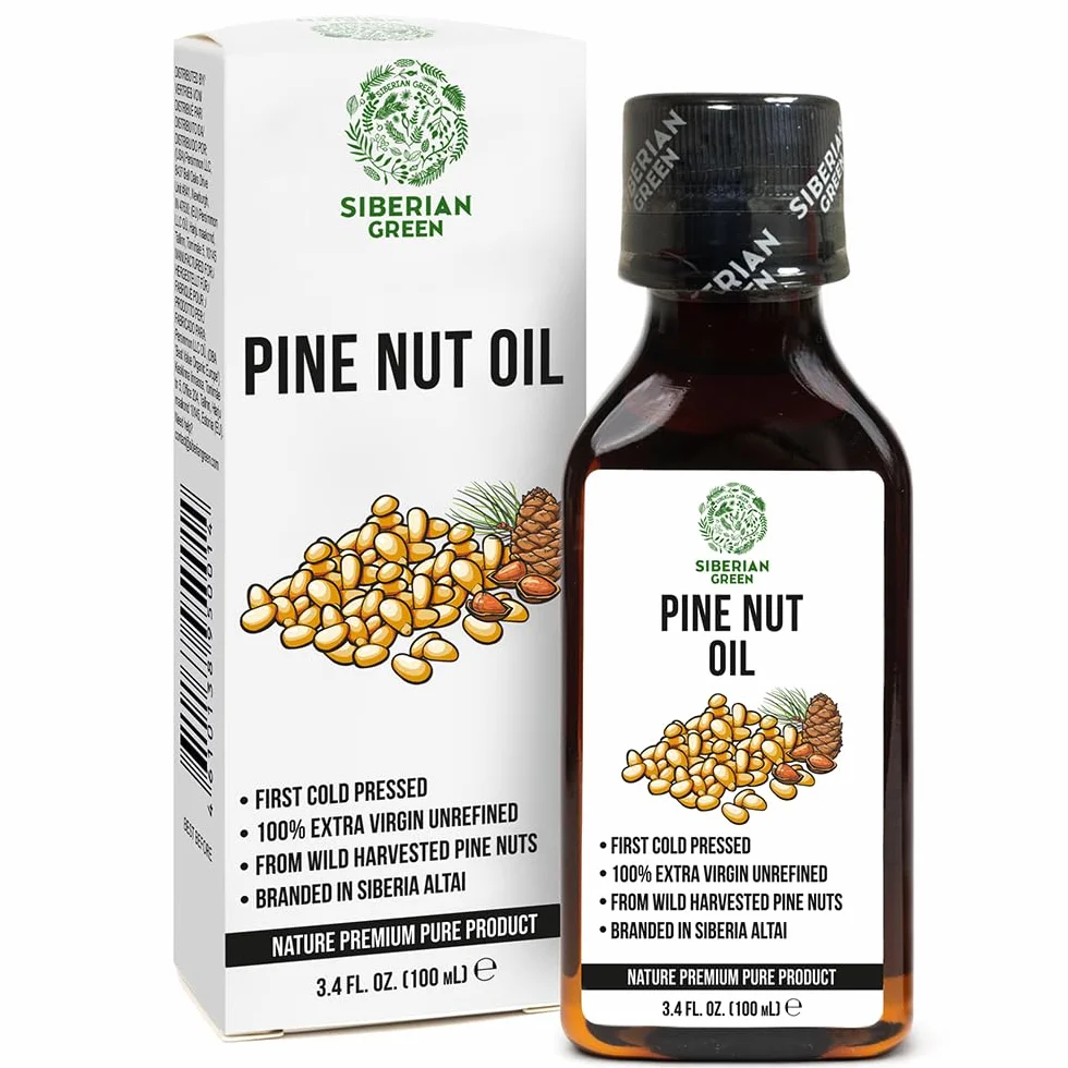 Aceite de nuez de pino siberiano 3.4 fl.oz / 100ml crudo extra virgen sin refinar, primer prensado en frío de piñones recolectados en el medio silvestre