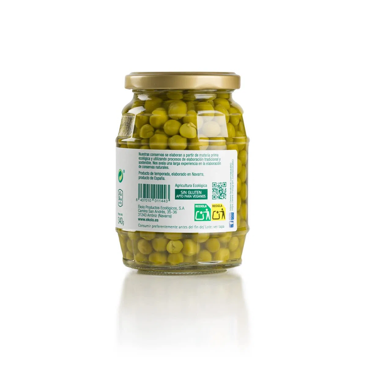 Ekolo Guisantes Naturales Bio, 6 Tarros,340g 2040g