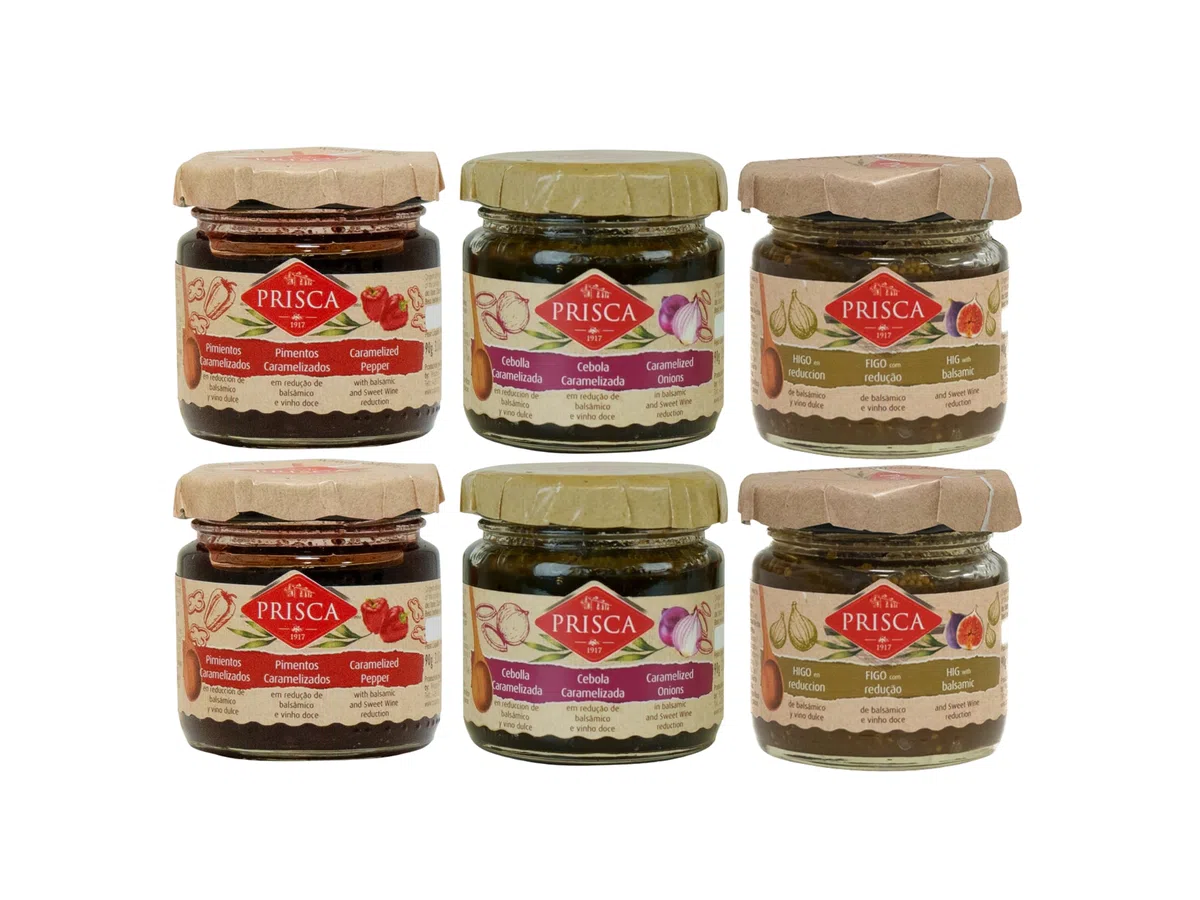 Surtido de condimientos e mermelada (6x90g) - 2x Cebolla Caramelizada, 2x Pimientos Caramelizados, 2x Mermelada de Higo - Prisca