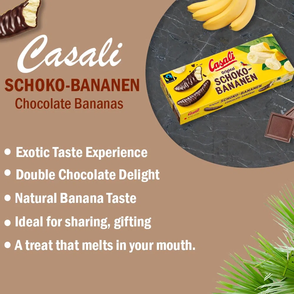 Casali Schoko Bananen - Irresistibles golosinas de plátano recubiertas de chocolate - 48 piezas, 600 g - 6x